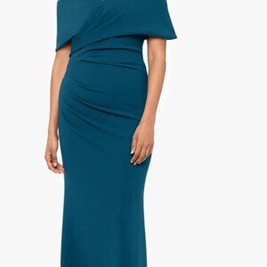 Betsy & Adam "Tanya" Long Off The Shoulder Scuba Crepe Dress